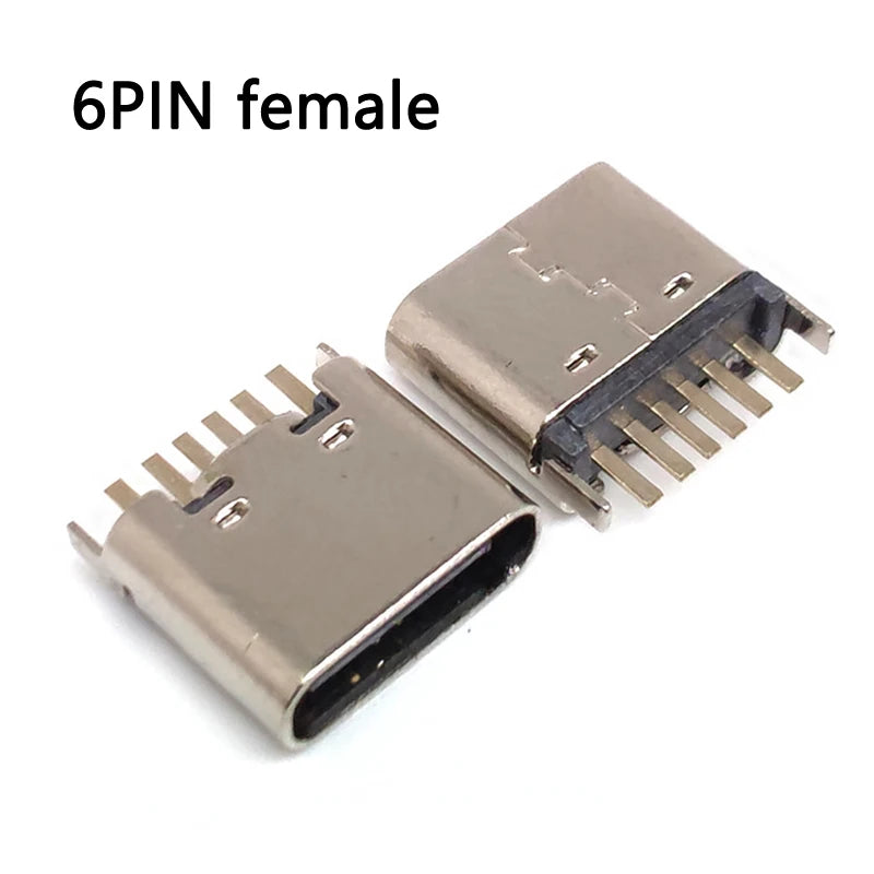 10pcs/lot 6 Pin SMT Socket Connector Micro USB Type C 3.1 Fe