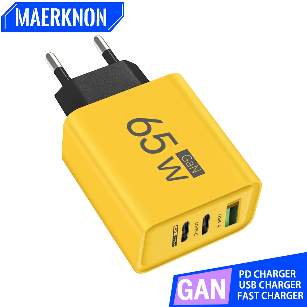 GaN Type C PD Charger 3 Ports USB Fast Charging Cellphone Ad