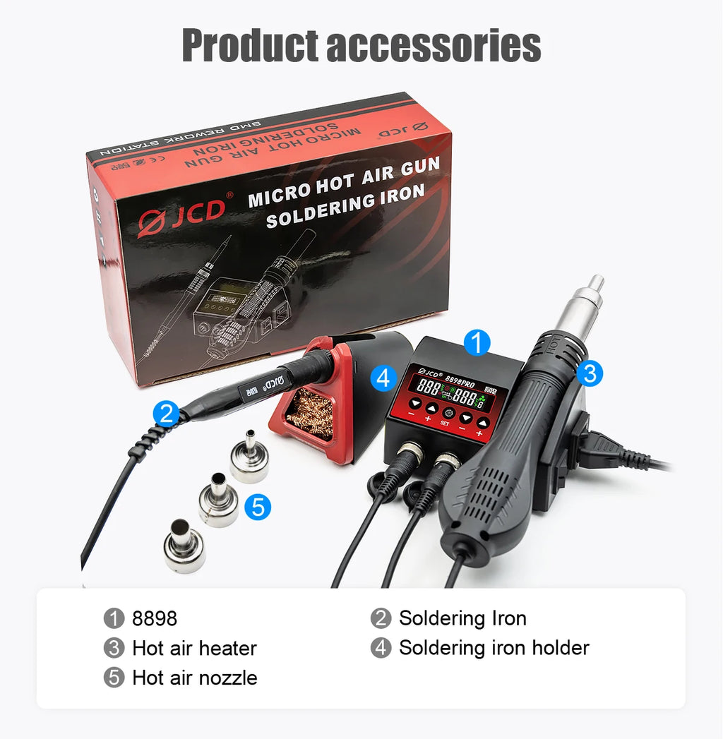 JCD 8898Pro 2 in 1 Soldering Station LCD Digital Display Welding Rework Station Wall-mounted Phone BGA SMD PCB IC Repair Tools