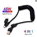 4 in 1 65W Spring Short Data Cable 6A USB Type C Spring Tele