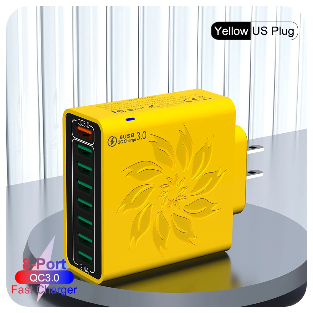 8 in 1 USB QC 5.0 Charger Fast Charging EU/US/KR Plug 65W Quick Charge Power Adapter For iPhone 15 Xiaomi Samsung Travel Charger