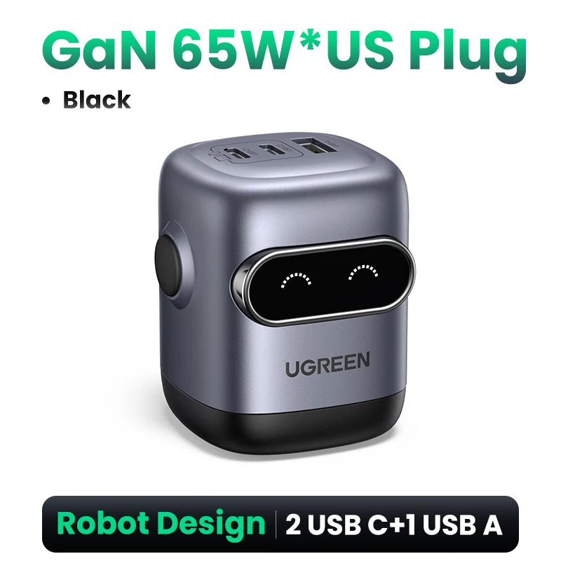US Plug UGREEN 65W 30W GaN Charger Robot Design QC4.0 3.0 PPS for iPhone 18 17 16 Pro Macbook Laptops Tablet PD3.0 Fast Charg