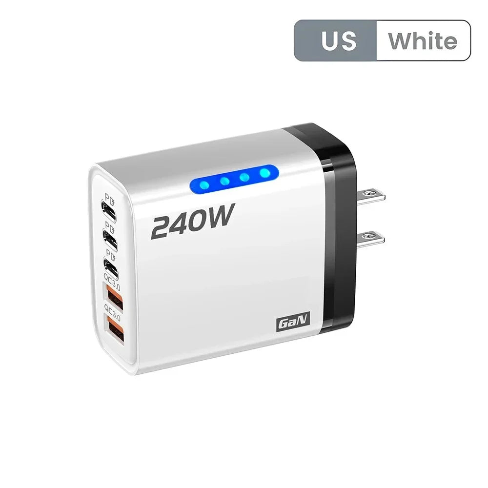 5 Ports USB PD Charger 240W Type C Quick Charge Phone Chargers USB Fast Charging Adapter For iPhone 16 Samsung Xiaomi Huawei