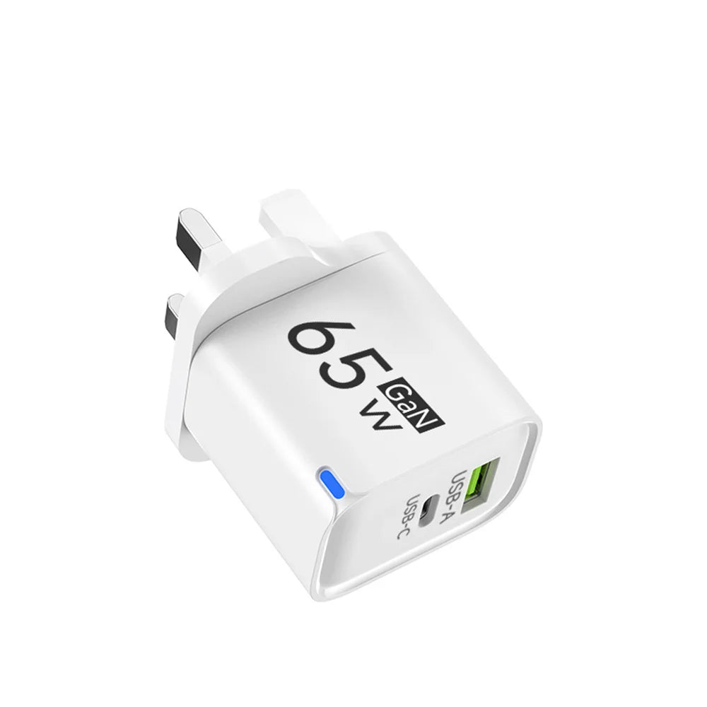 65W GaN USB Charger Type C Fast Charging Mobile Phone Charger Adapter For iPhone 16 15 Samsung Huawei EU/US/UK Plug Wall Charger