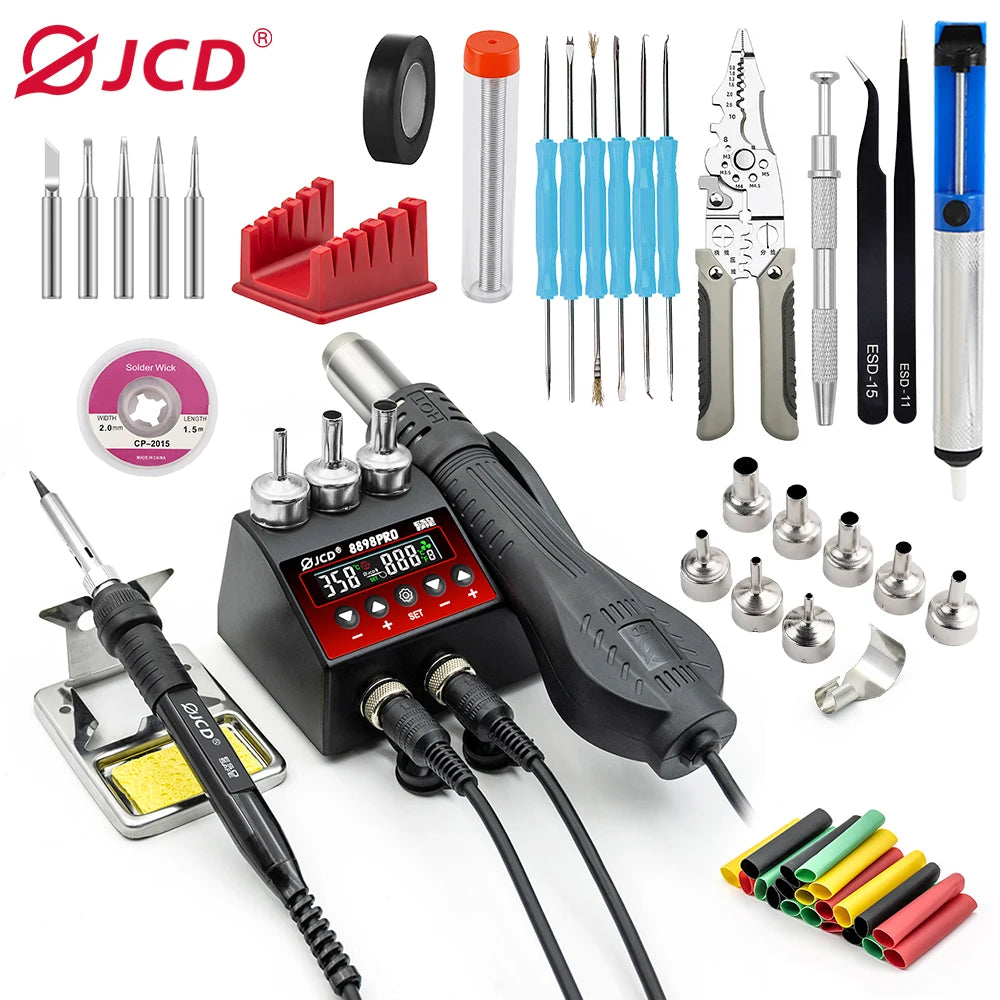 JCD 2 in 1 750W Soldering Station LCD Digital Display Welding Rework Station for Cell-phone BGA SMD IC Repair Solder Tools 8898