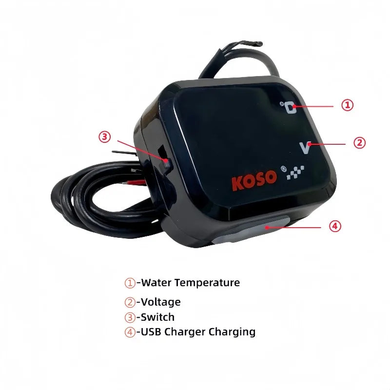 KOSO Water Temp Meter Voltmeter Gauge Motorcycle Phone USB C