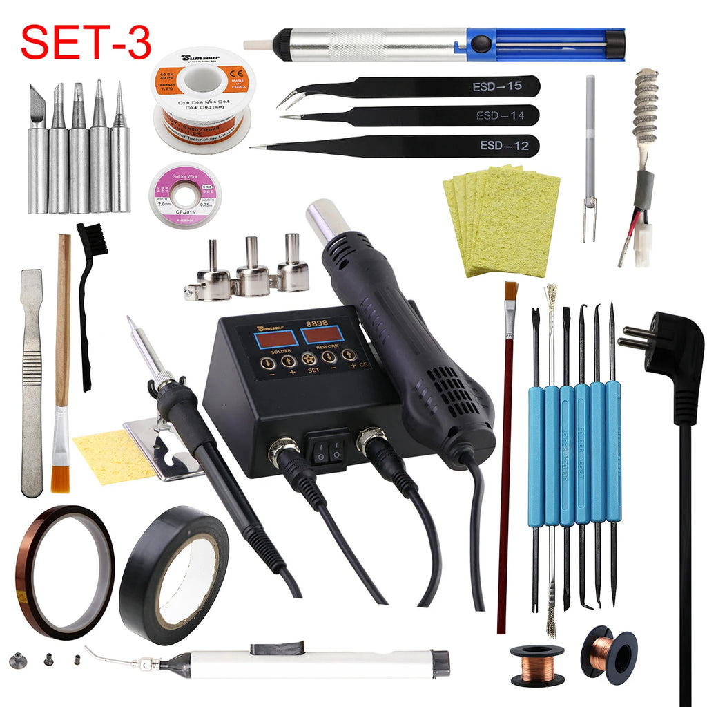 SMD Soldering Iron Hot Air 2 in 1 BGA Rework Solder Station Heat Gun Desoldering Repair For Cell-phone PCB IC Welding Tools Kit