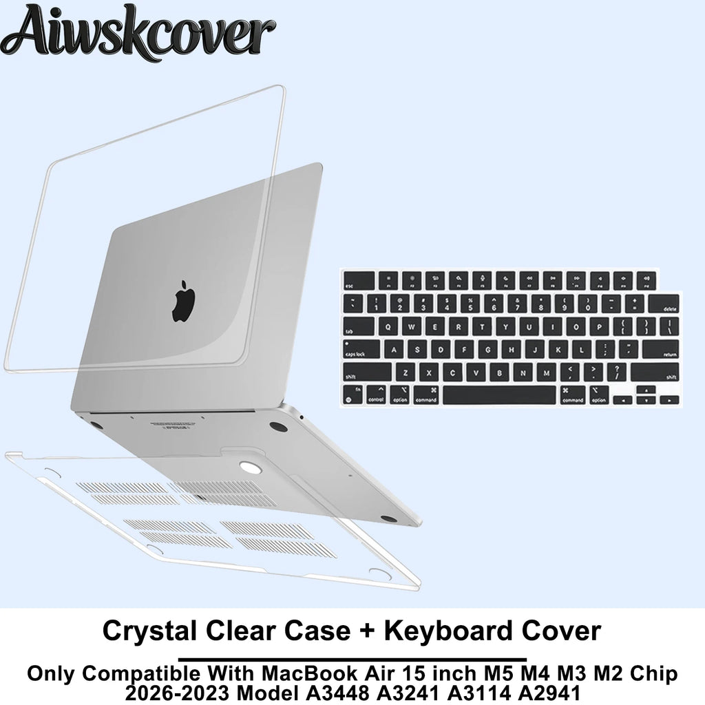For MacBook Air 15 inch Case M5 M4 M3 M2 2026 2025-2023 Hard Shell Laptop Cover With Keyboard CoverModel A3448 A3241 A3114 A2941