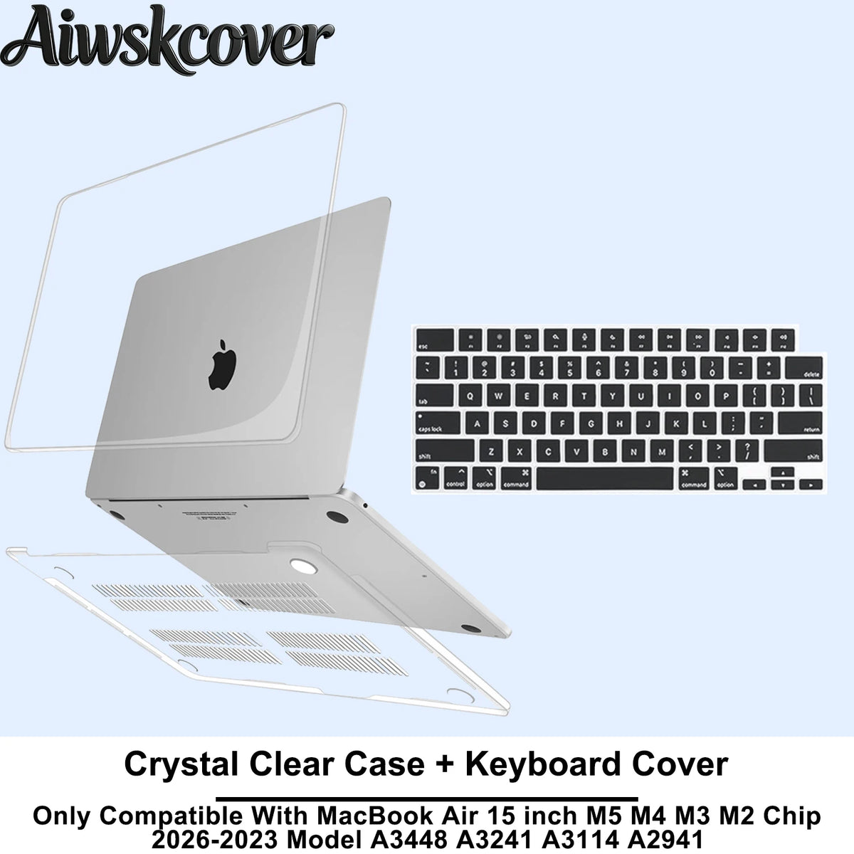 For MacBook Air 15 inch Case M5 M4 M3 M2 2026 2025-2023 Hard Shell Laptop Cover With Keyboard CoverModel A3448 A3241 A3114 A2941