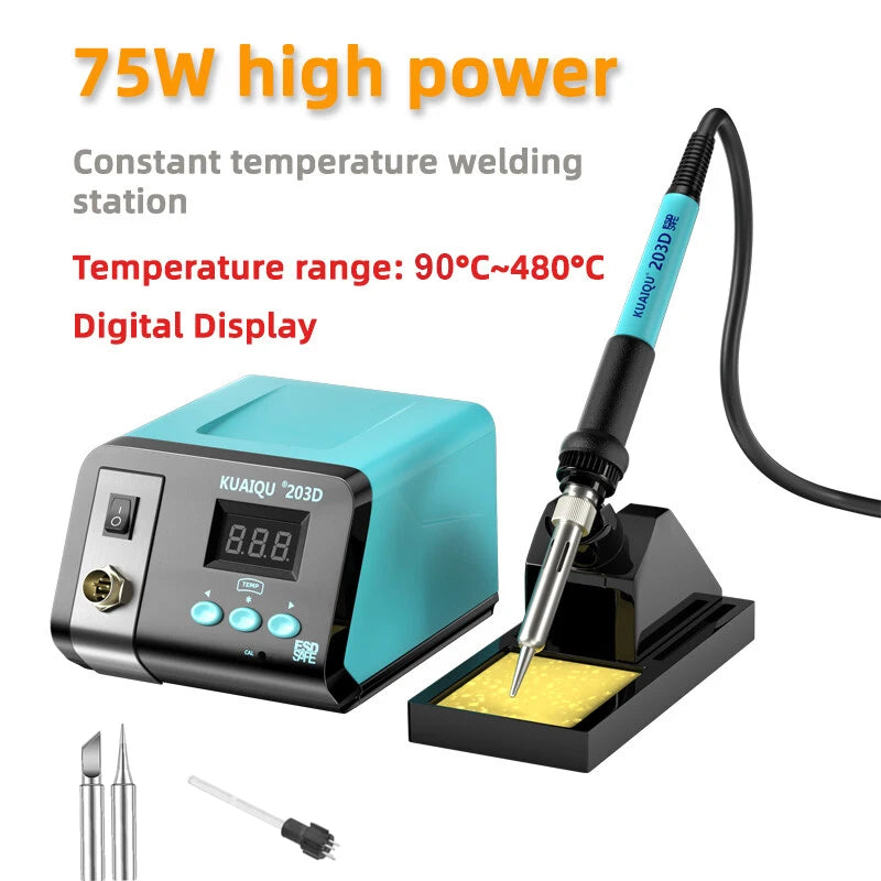 KUAIQU Digital/Knob Display Soldering Station 75W Adjustable Constant Temperature Electric Soldering Iron 90 480 LCD Screen Repair Detachable Tools KUAIQU-203A/D For Phone PCB Welding