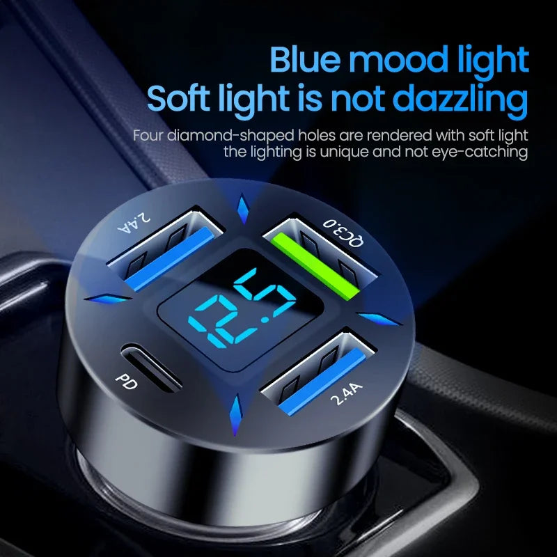 PD Quick Car Charger QC3.0 2.4A 4 Ports USB Fast Charging Ca