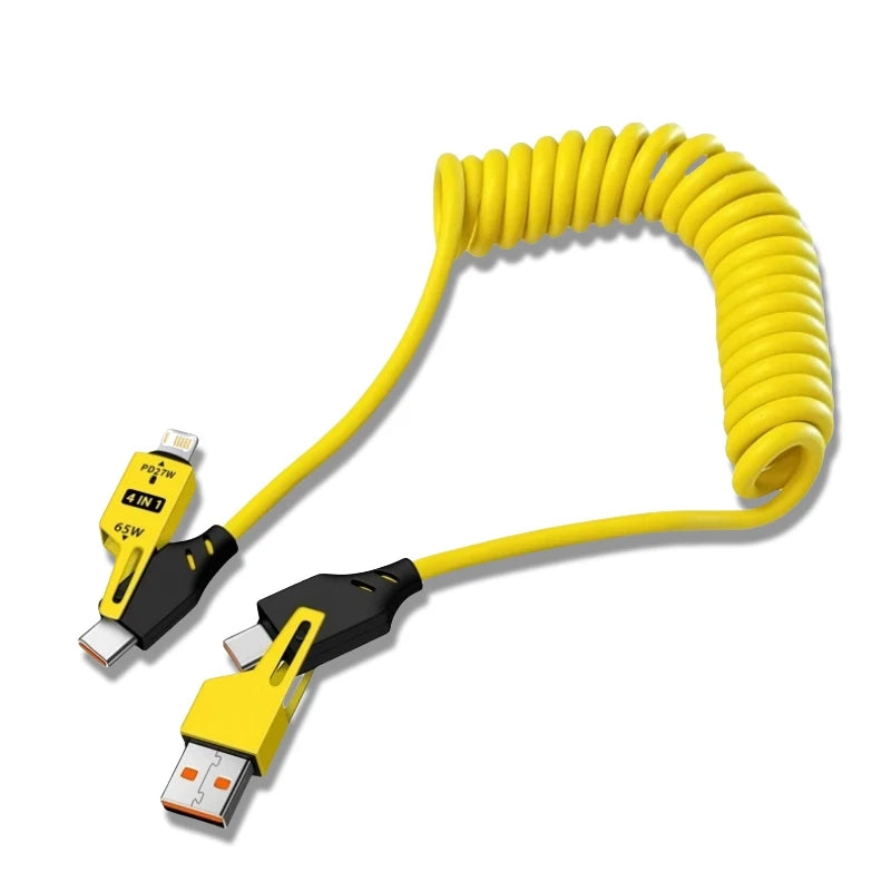 4 in 1 65W Spring Short Data Cable 6A USB Type C Spring Tele