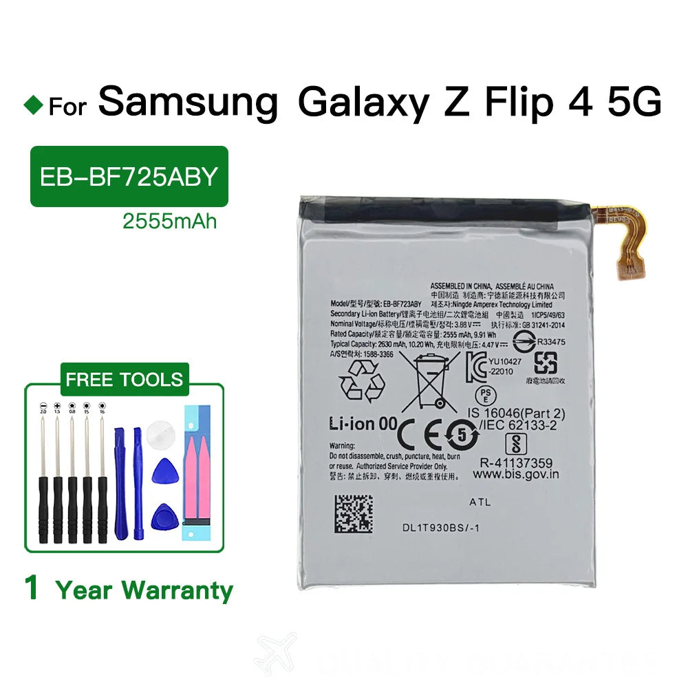 Genuine EB-BF724ABY EB-BF725ABY Phone Battery For Samsung Galaxy Z Flip 4 5G F723 F724 SM-F7210 Mobile Replac Battery+Free Kits