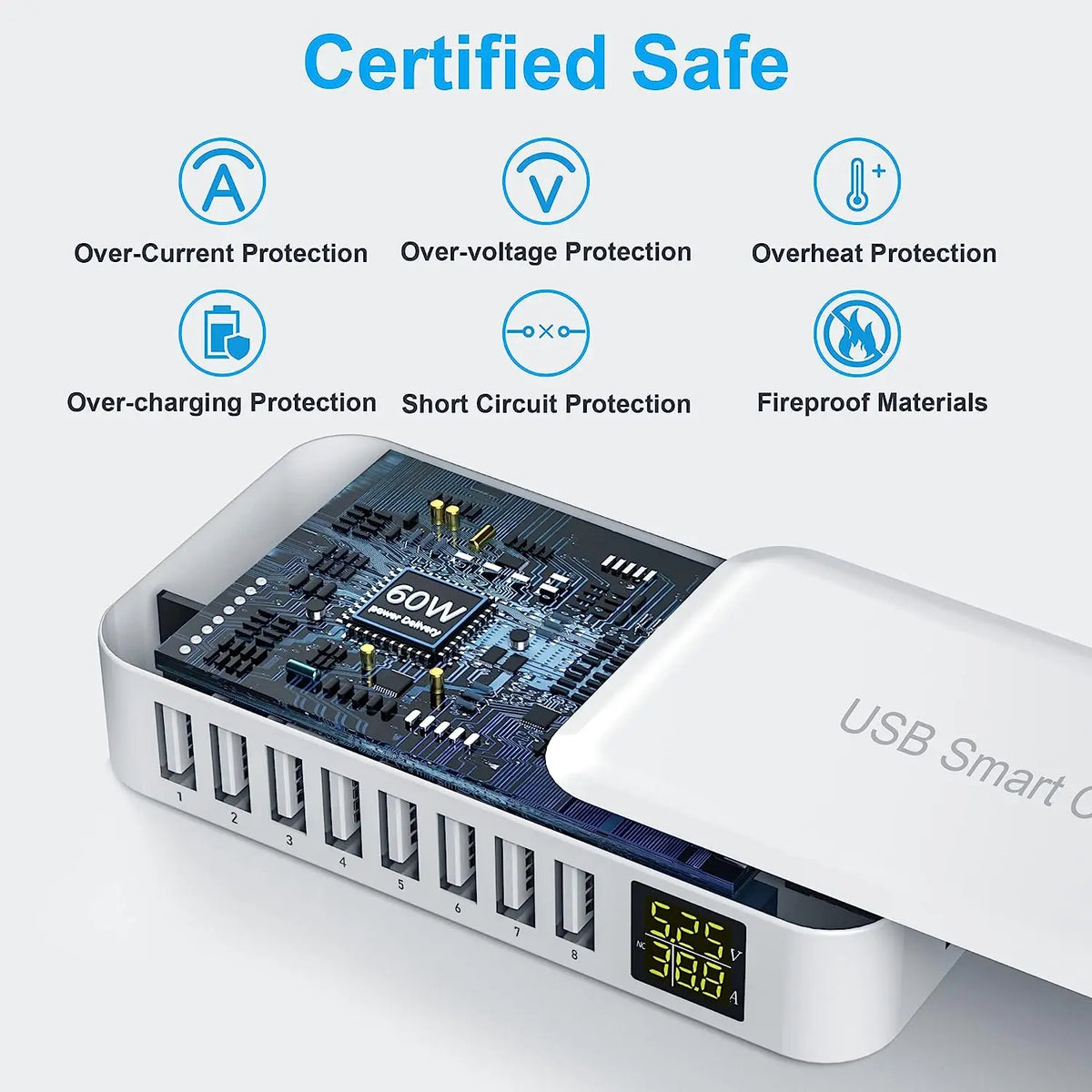 Multi 8 Port USB Fast Charger Desktop Phone Carregador LCD D