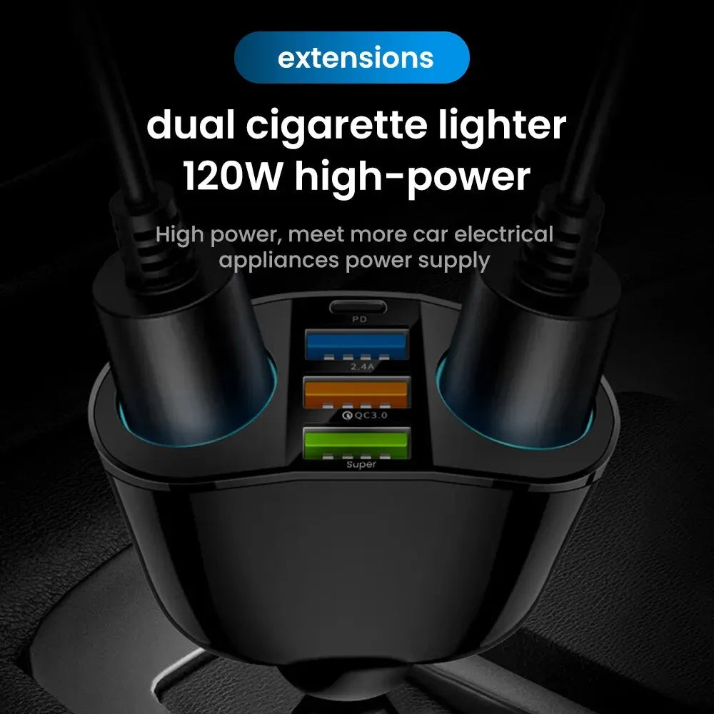 66W Fast Charging Car Charger QC3.0 Cigarette Lighter Multif