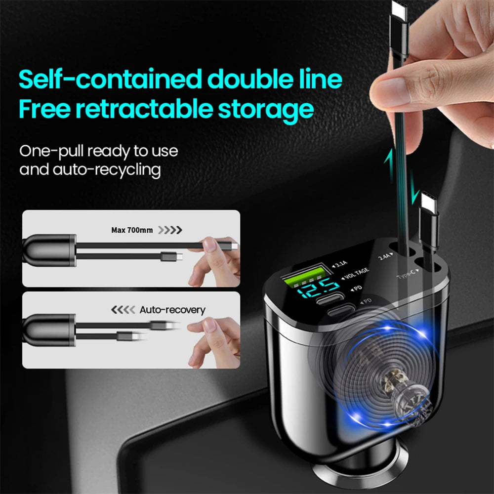 Elough Retractable Car Charger 5 in 1 Fast Charging Car Char