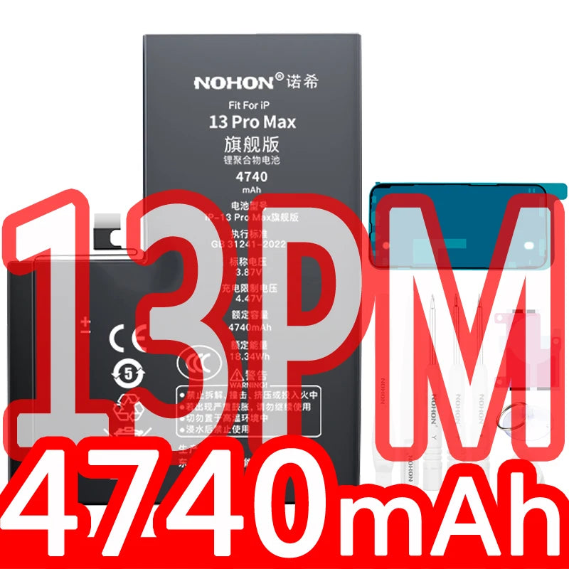 NOHON High Capacity Phone Battery for iPhone 13 13Pro 12 Pro 11 X XR XS 12Mini 13PM 15Pro MAX 14 SE SE2 SE3 Replacement Bateria