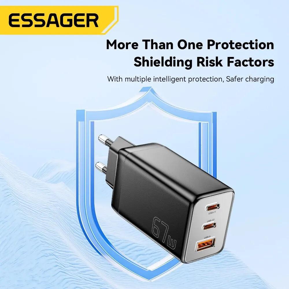 Essager 67W GaN USB Type C Charger For Laptop 45W 25W PD QC 