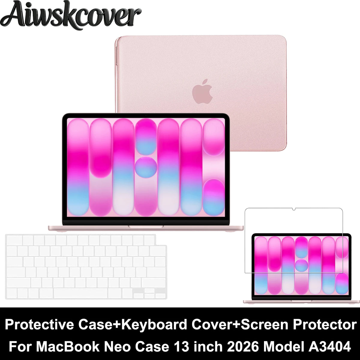 2/3/4pcs For MacBook Neo Case 13 inch 2026 A3404 Protective Case & Keyboard Cover & Screen Film & Dust Plug Laptop Accessories