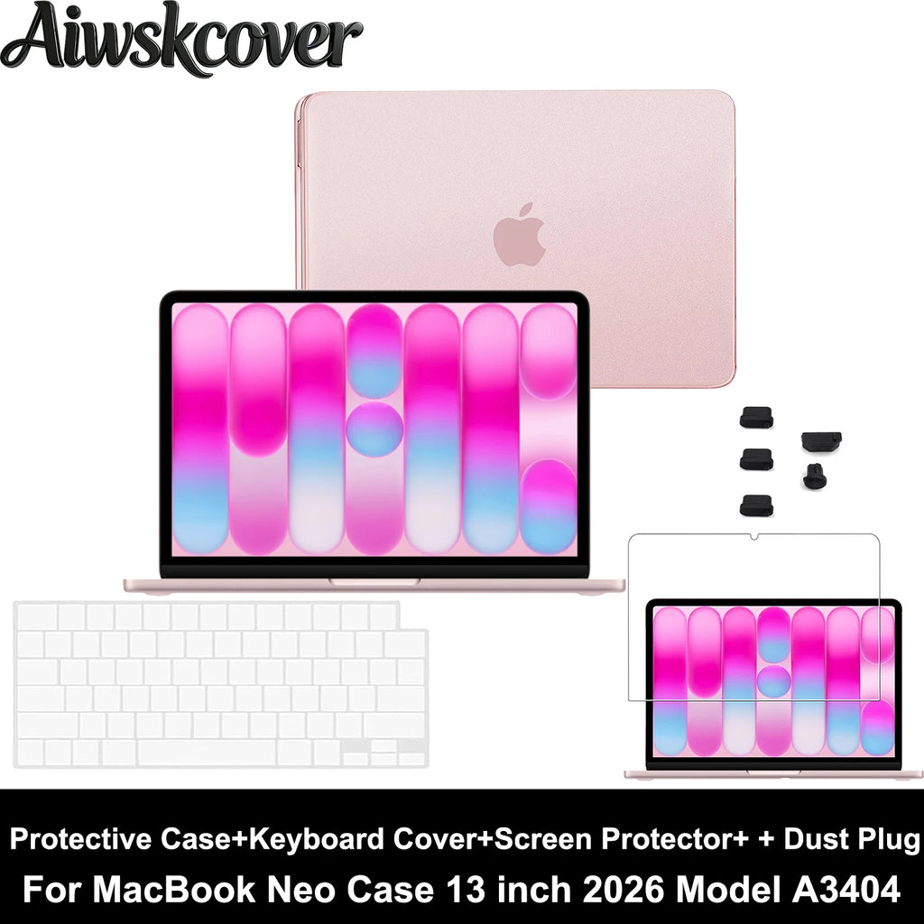 2/3/4pcs For MacBook Neo Case 13 inch 2026 A3404 Protective Case & Keyboard Cover & Screen Film & Dust Plug Laptop Accessories