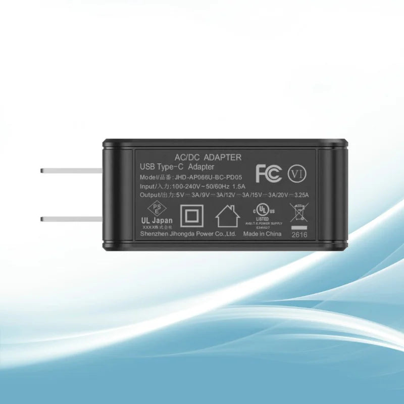 5V 3A/9V 3A/12V 3A/15V 3A/20V 3.25A 65W AC/DC Adapter USB-C 