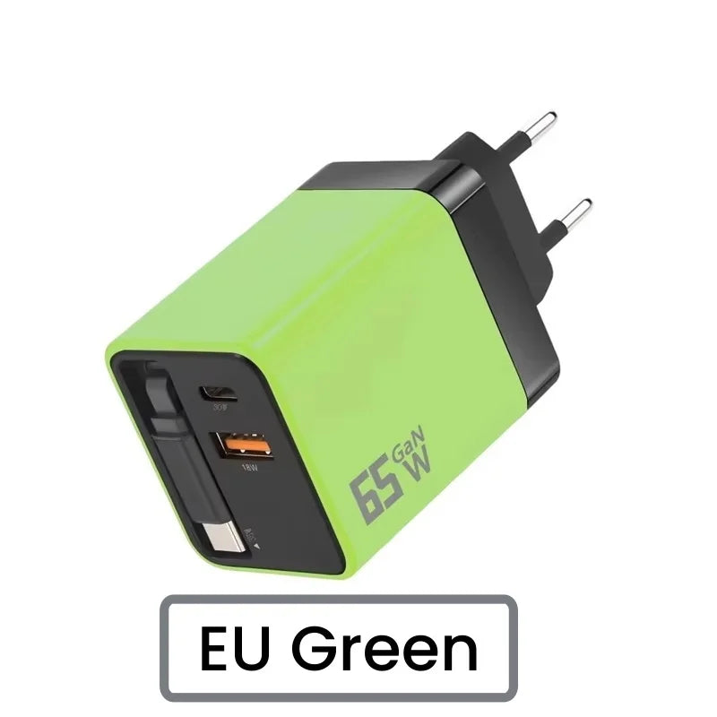 65W GaN PD USB-C Charging Head Fast Charger With Built-in 80cm TypeC Cable Suitable for iPhone16 15 Promax NEW 2025