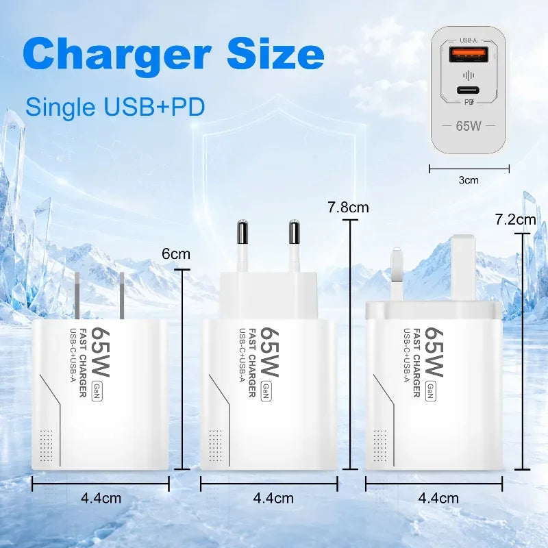 Lenovo 65W GaN Fast Charging Phone Charger USB C Charger 2 P