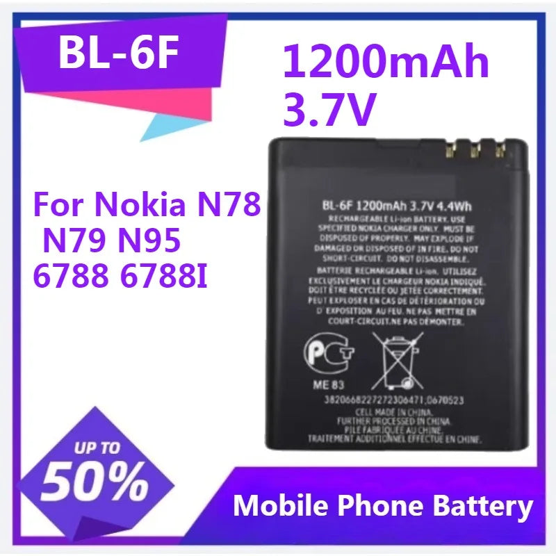 BL-6F Phone Replacement Battery for Nokia N78 N79 N95 6788 6