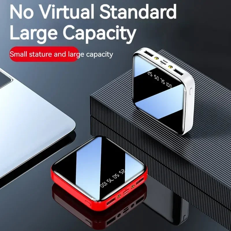 Mini 500000mAh Power Bank Portable Charger Mirror Screen LED