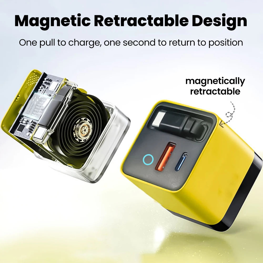 80W USB Charger with Retractable Type C Cable USB C Charger 