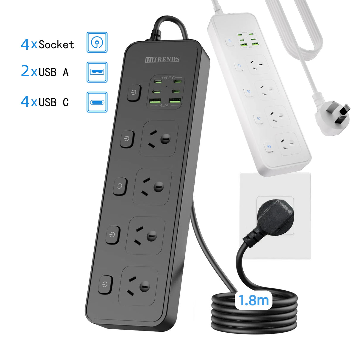 Australian Plug Multi-Functional Power Board 4 Power Sockets