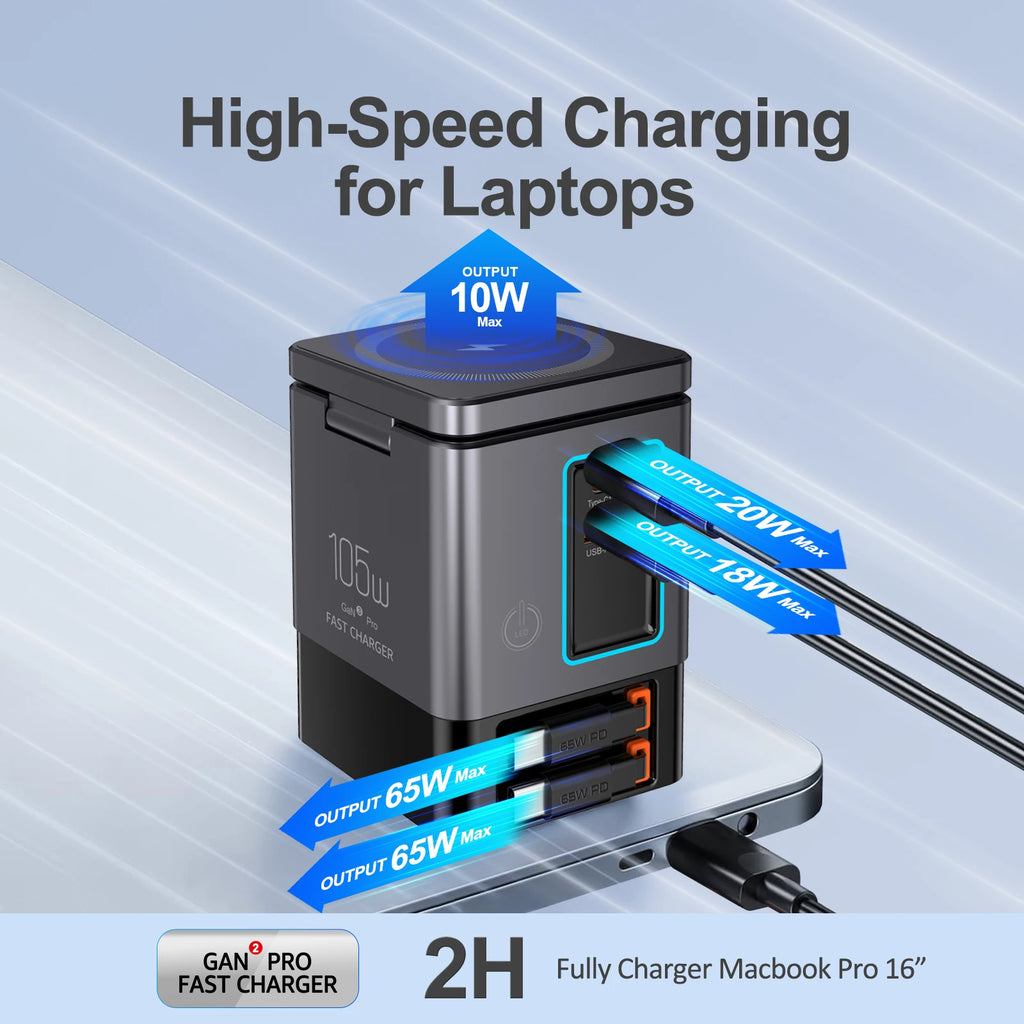 6-in-1 Charging Station with Retractable USB-C Cable Power C