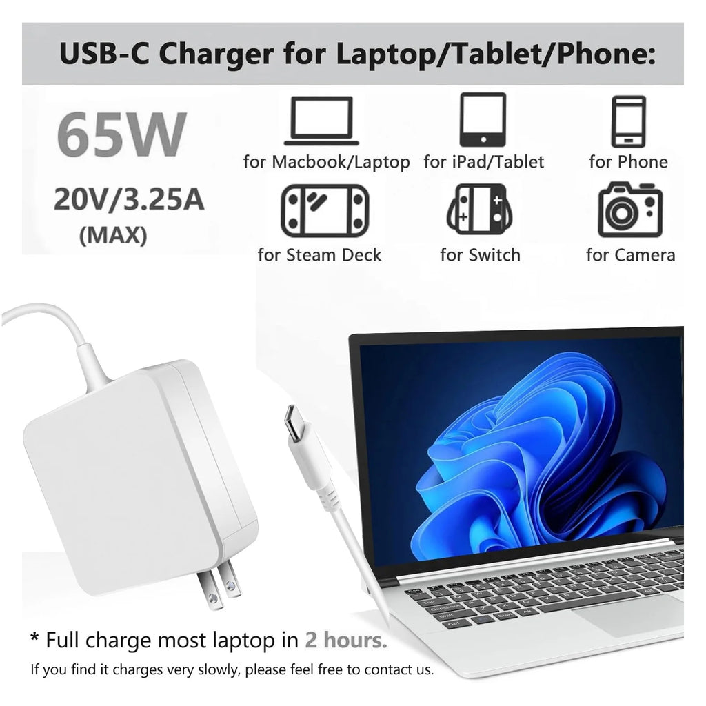 Reletech 65W USB C Laptop Power Adapter Type C Power PD Wall