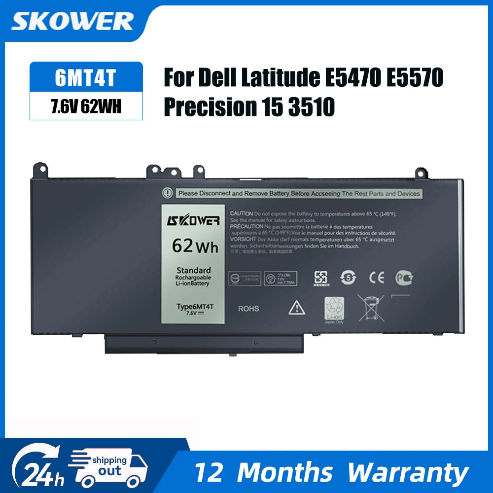 SKOWER Replacement 6MT4T NGGX5 Laptop Battery for Dell Latitude E5270 E5470 E5570 Precision 3510 7V69Y TXF9M 79VRK HK6DV