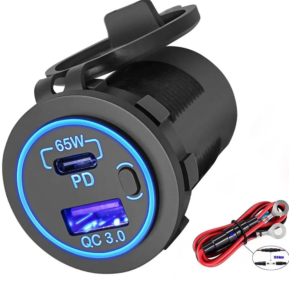 83W 12V USB Outlet Laptop Charger 65W USB-C PD3.0 & 18W QC3.
