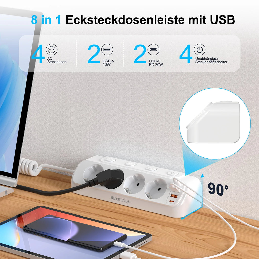 EU Plug Multi-Function Power Board 2 USB and 2 Type-C Ports 