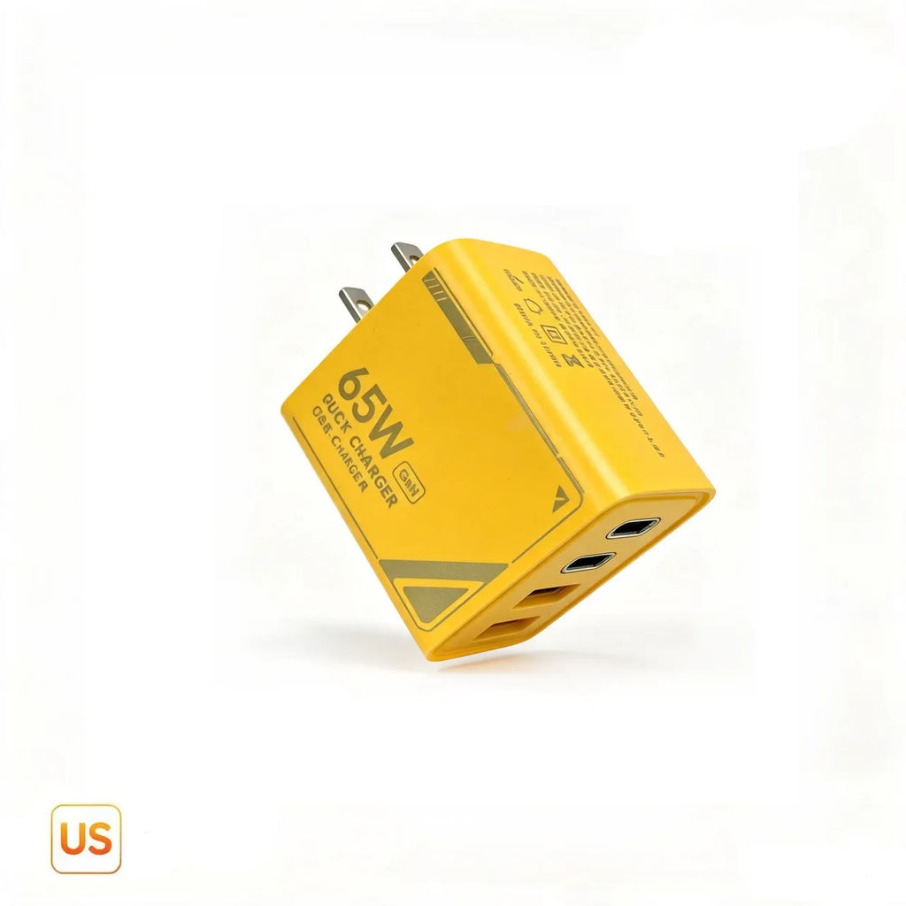 65W GaN Pattern Multi Port Travel Fast Charger Black Yellow White Optional EU US Plug Kit with 1M Braided USB C Cable