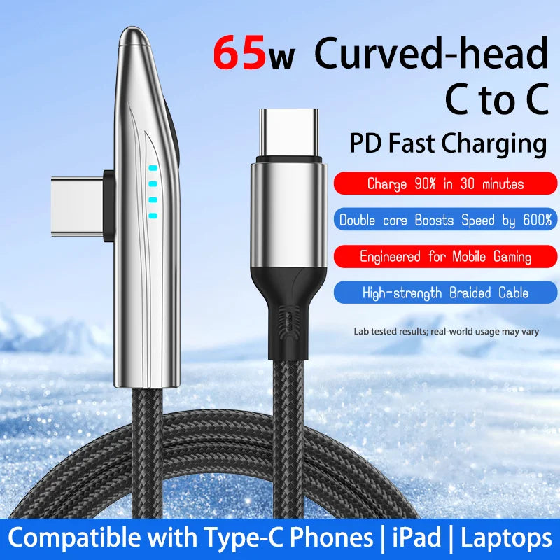 NNBILI 240W LED Display Charging Type C Cable 90 Degree Elbow 65W Type C To USBC Charger for IPhone16 15 Pro MacBook iPad Huawei