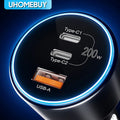 UHOMEBUY 200W Car Charger USB Type C Fast Charger 100W 65W 4