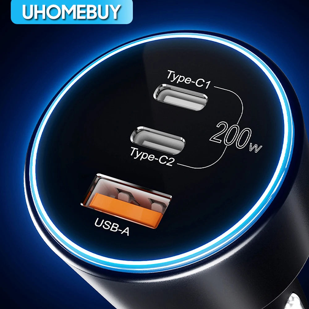 UHOMEBUY 200W Car Charger USB Type C Fast Charger 100W 65W 4