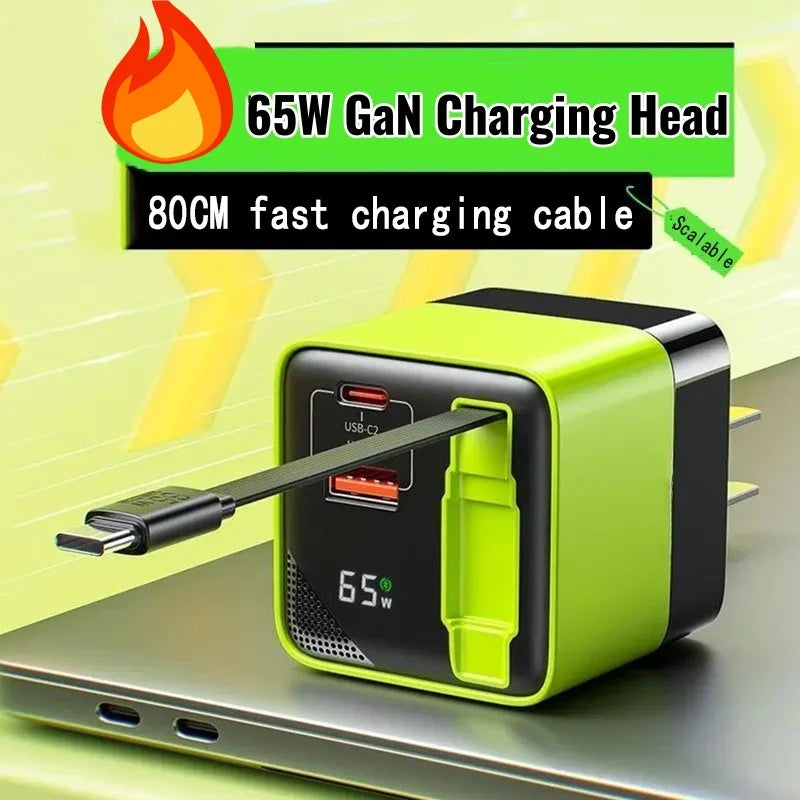 65W GaN PD USB-C Charging Head Fast Charger With Built-in 80