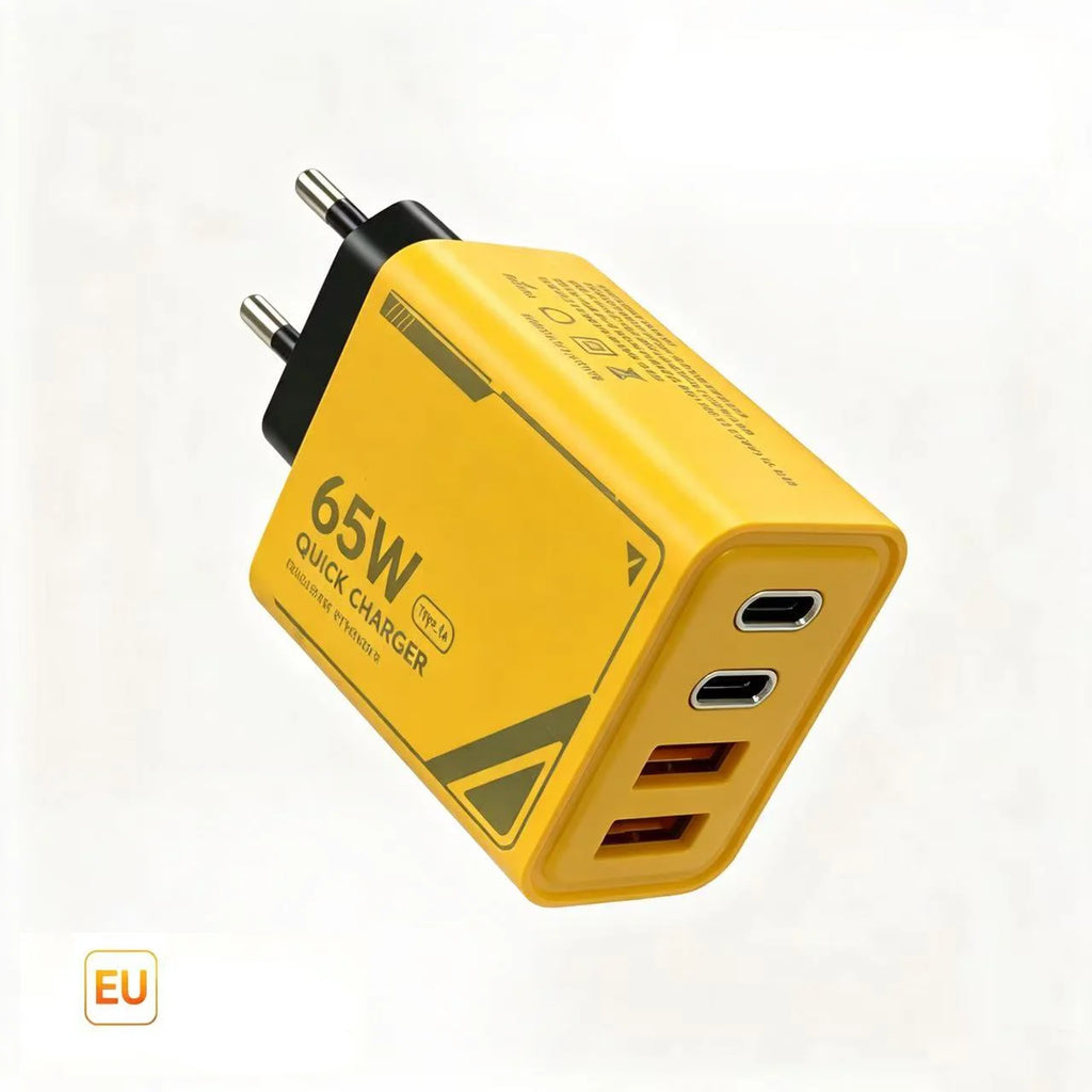 65W GaN Pattern Multi Port Travel Fast Charger Black Yellow White Optional EU US Plug Kit with 1M Braided USB C Cable