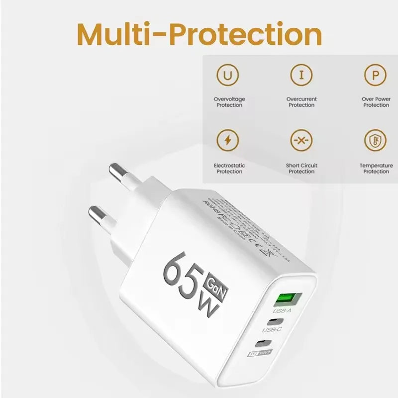 GAN Fast Charging 65W USB European Plug QC3.0 EU KR PD Fast 