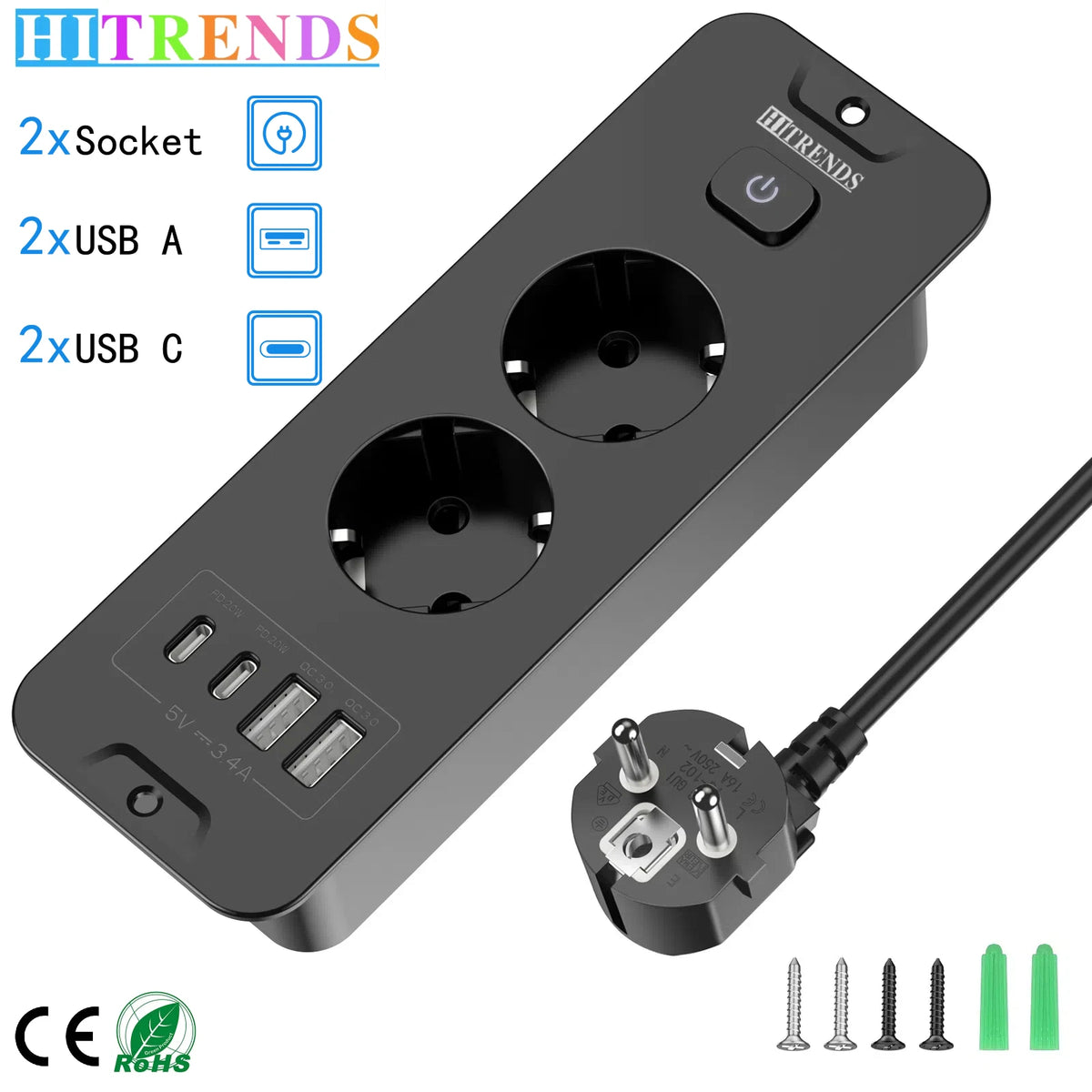 EU Plug Desktop Built-in Power Board 2/3 AC Power Socket 2 U
