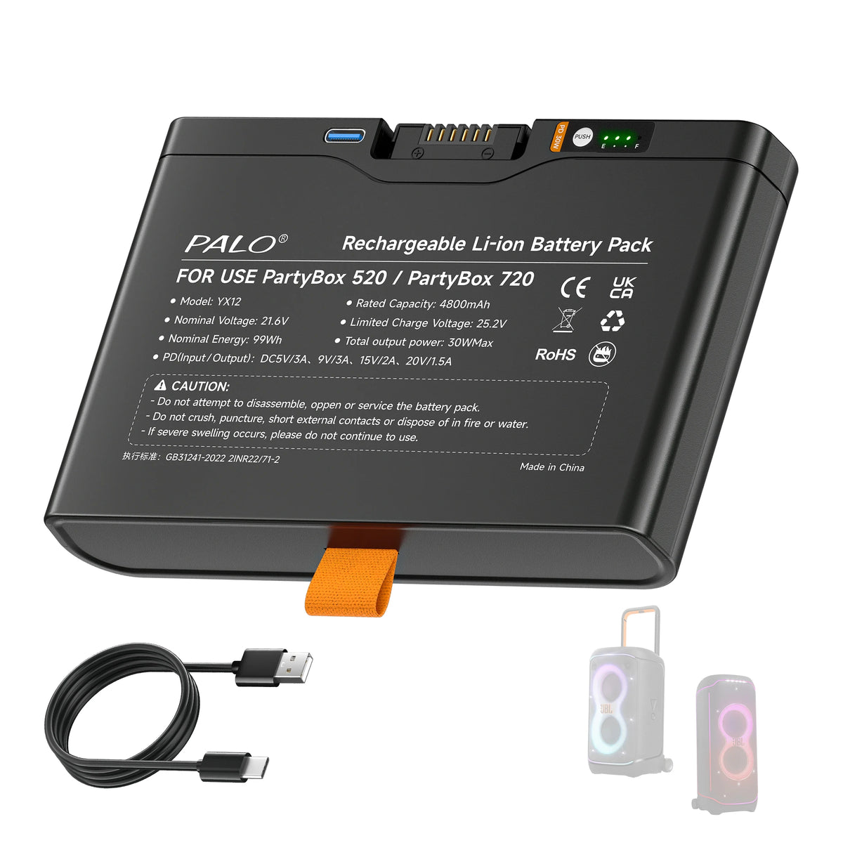 PALO 21.6V Replacement Battery for JBL Partybox 520 Partybox 720 BOOMBOX 4 Bluetooth Speaker with TYPE-C PD Fast Charging Port