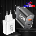 65W Type C USB GaN Charger US/EU Plug Quick Charge For iPhon