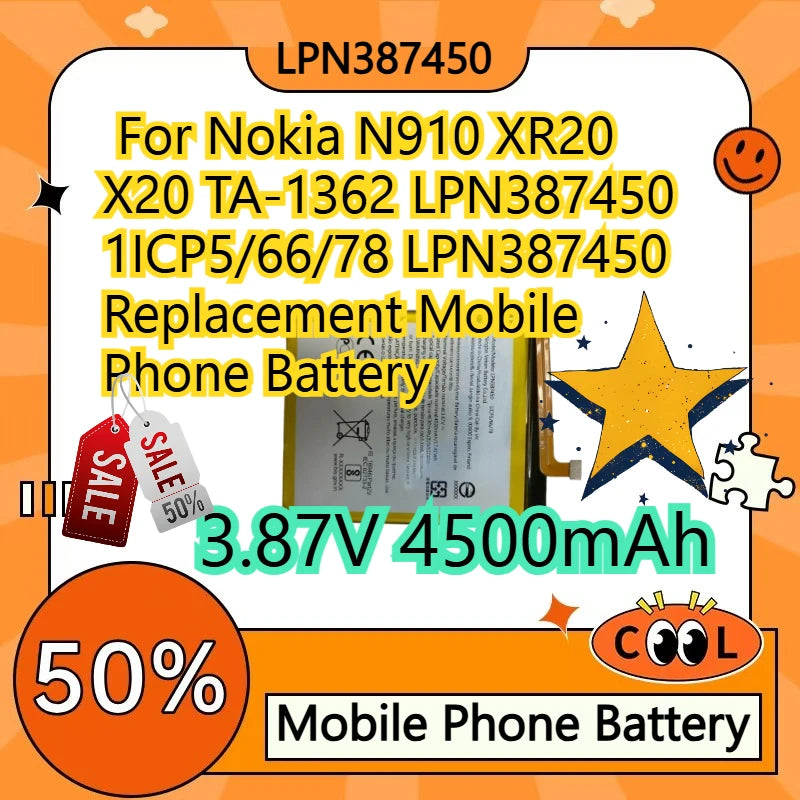 3.87V 4500mAh Replacement Phone Battery LPN387450 1ICP5/66/7