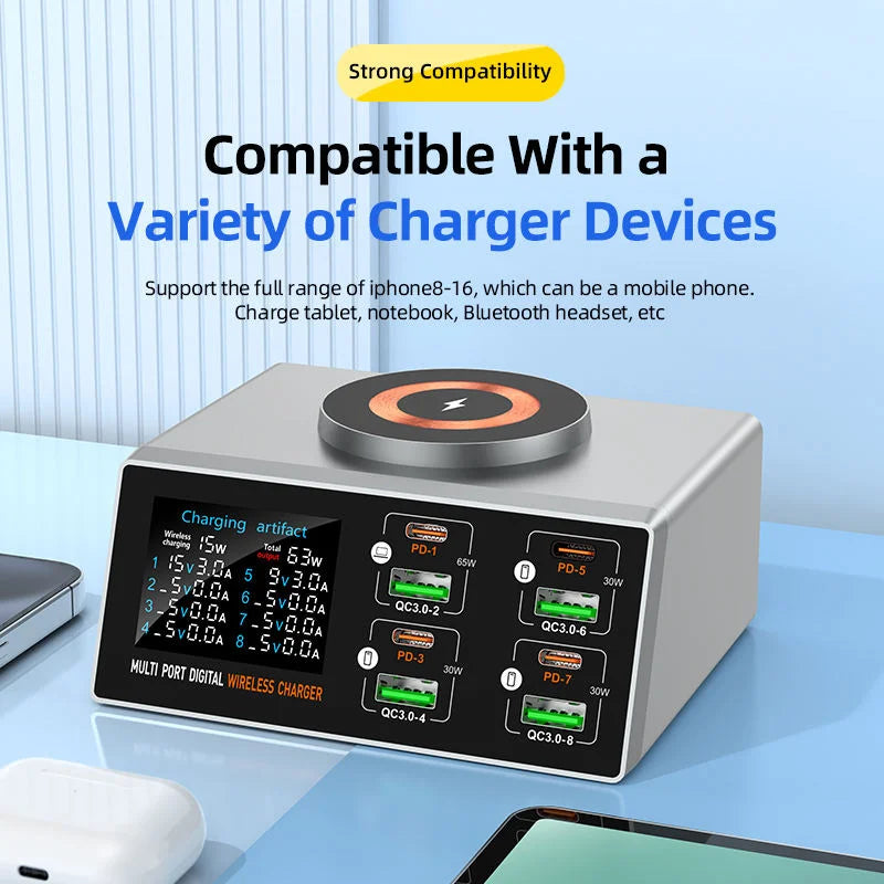 140W Smart Quick Charger 8-Port USB Charging Station for Mul
