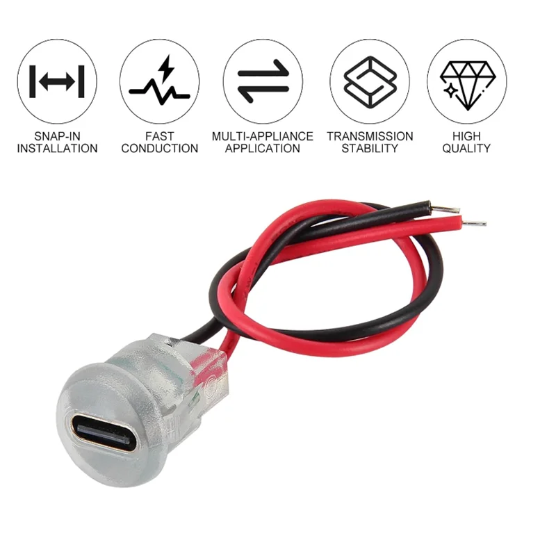 5/10pcs Type-C Female 2P Wire Connector Extension Pigtail Ca