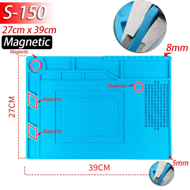 Soldering Station Mat Silicone Work Mat Heat Resistant 932 F Anti-Static Magnetic Mat for Electronic Phone Laptop Watch Repair